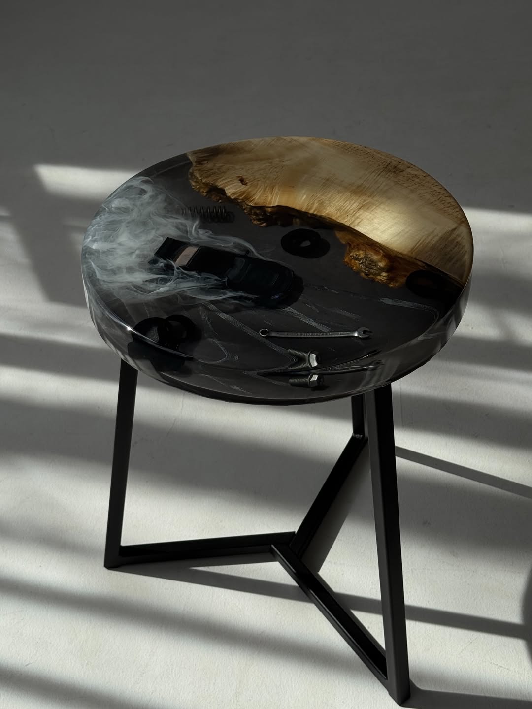 "High Stakes" Round Resin & Live-Edge Side Hand Made Table