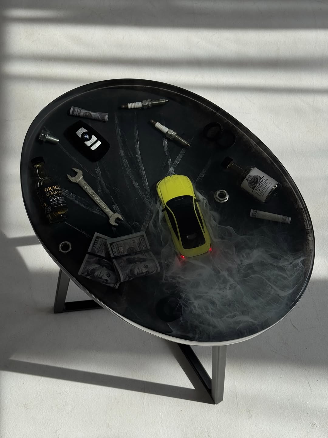 "High Stakes" Round Resin & Live-Edge Side Hand Made Table